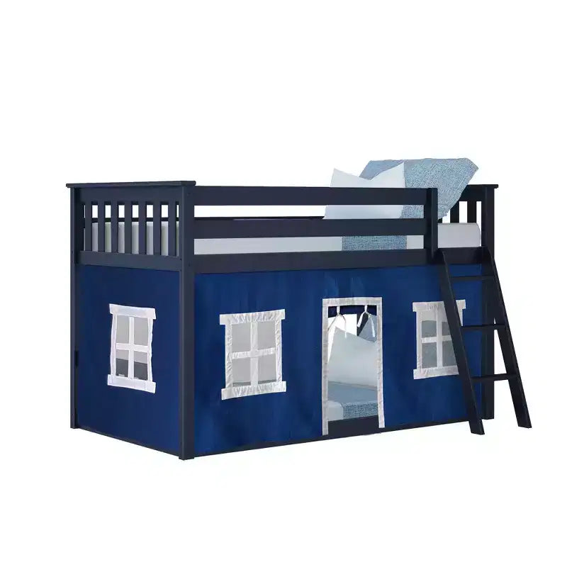 Lit superposé bas Max & Lily, 2 couchages simples, avec rideaux