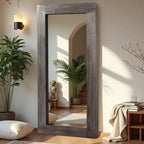 Specchio a figura intera rettangolare ad angolo retto da 71 x 31 pollici in legno massello marrone effetto usato (senza staffa)