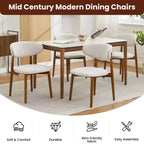 Ensemble de 4 chaises de salle à manger, chaises rembourrées modernes du milieu du siècle, chaises de cuisine style ferme avec assise en tissu rembourrée et pieds en bois, beige