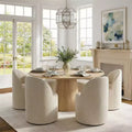 Ensemble de table à manger moderne pour 6 personnes, table ronde à piètement central, fauteuils tonneau pivotants à roulettes, chenille texturée - Panipeachy