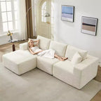 108 modernes Sofa, 3-Sitzer-Sofa in L-Form mit Polsterbezug und Kissen, Sofa mit tiefer Sitzfläche, keine Montage erforderlich