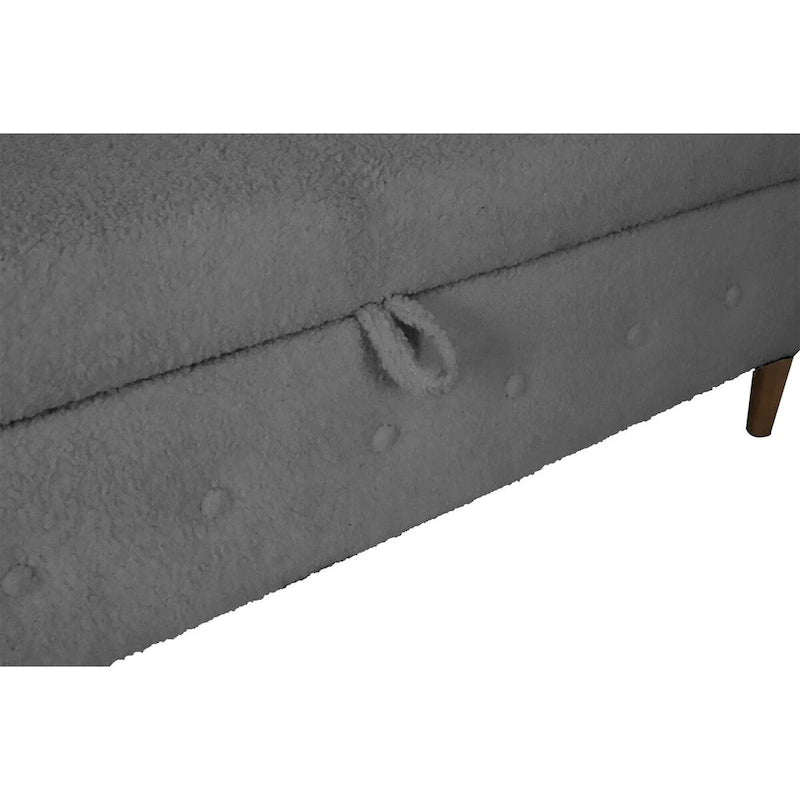 Opbergbank voor de slaapkamer aan het voeteneinde van het bed, fluwelen ottomane met gerolde armleuningen en lange bank