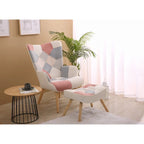 Fauteuil d’appoint avec pouf, ensemble fauteuil et pouf pour le salon, fauteuil d’appoint confortable avec accoudoirs pour la chambre, revêtement en tissu à motifs créatifs