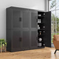 Armoire décorative haute de 62 po à porte en cannage noir, effet grain de bois, avec 12 étagères