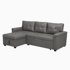 Divano componibile reversibile trasformabile con letto estraibile, chaise longue con contenitore nascosto e gambe resistenti