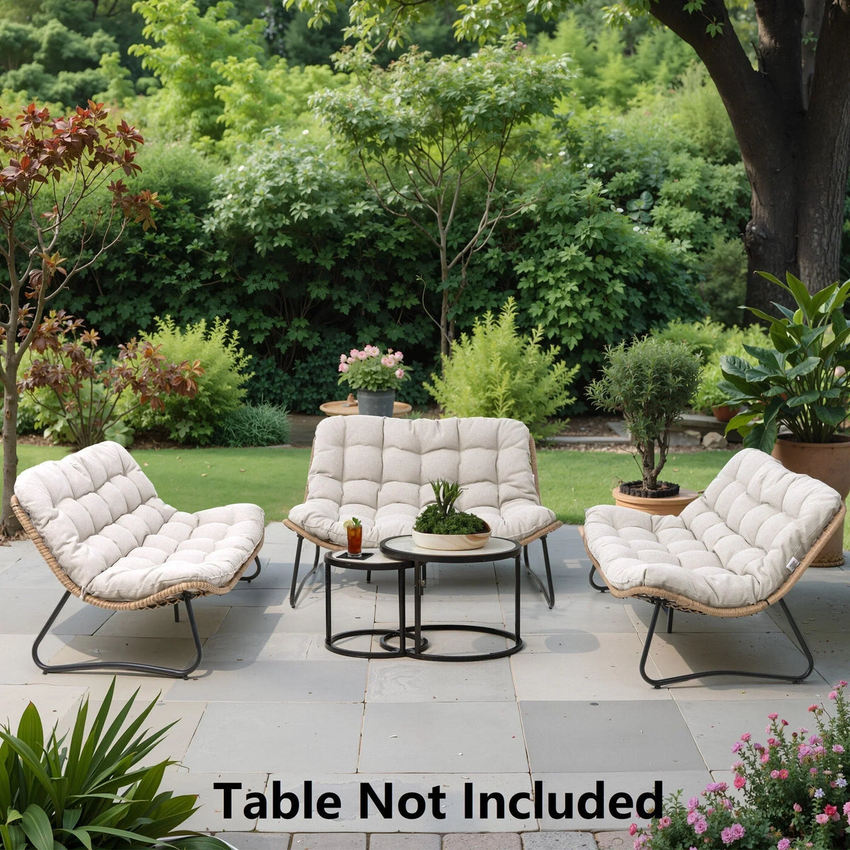 Double Papasan Chair Loveseat with Cushion, All-weather PE Rattan and Metal Frame for Indoor Outdoor