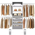 Système d’organisation de dressing en bois Besiost de 4 à 9 pieds avec 4 tiroirs, 4 tringles et des colonnes d’étagères