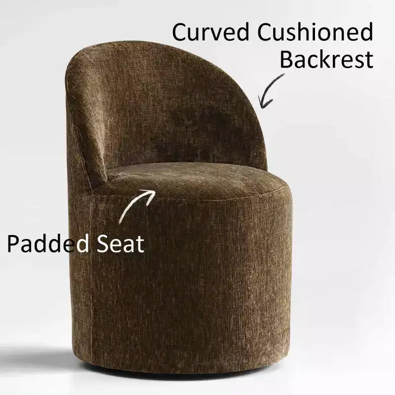 Ensemble de table à manger moderne pour 6 personnes, table ronde à piètement central, fauteuils tonneau pivotants à roulettes, chenille texturée - Panipeachy