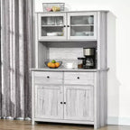 HOMCOM 63.5 Kitchen Buffet with Hutch, Pantry Storage Cabinet with 4 Shelves, Drawers, Framed Glass Doors, Open Microwave Countertop