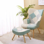 Fauteuil d’appoint avec pouf, ensemble fauteuil et pouf pour le salon, fauteuil d’appoint confortable avec accoudoirs pour la chambre, revêtement en tissu à motifs créatifs