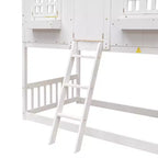 Letto a soppalco matrimoniale singolo a forma di casetta, letto rialzato in legno tipo casetta con scaletta e sponde di sicurezza per bambini