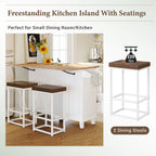 TOPMAX Kitchen Island Set with Drop Leaf and 2 Seatings, Dining Table Set with Adjustable Shelf, Drawers and Towel Rack
