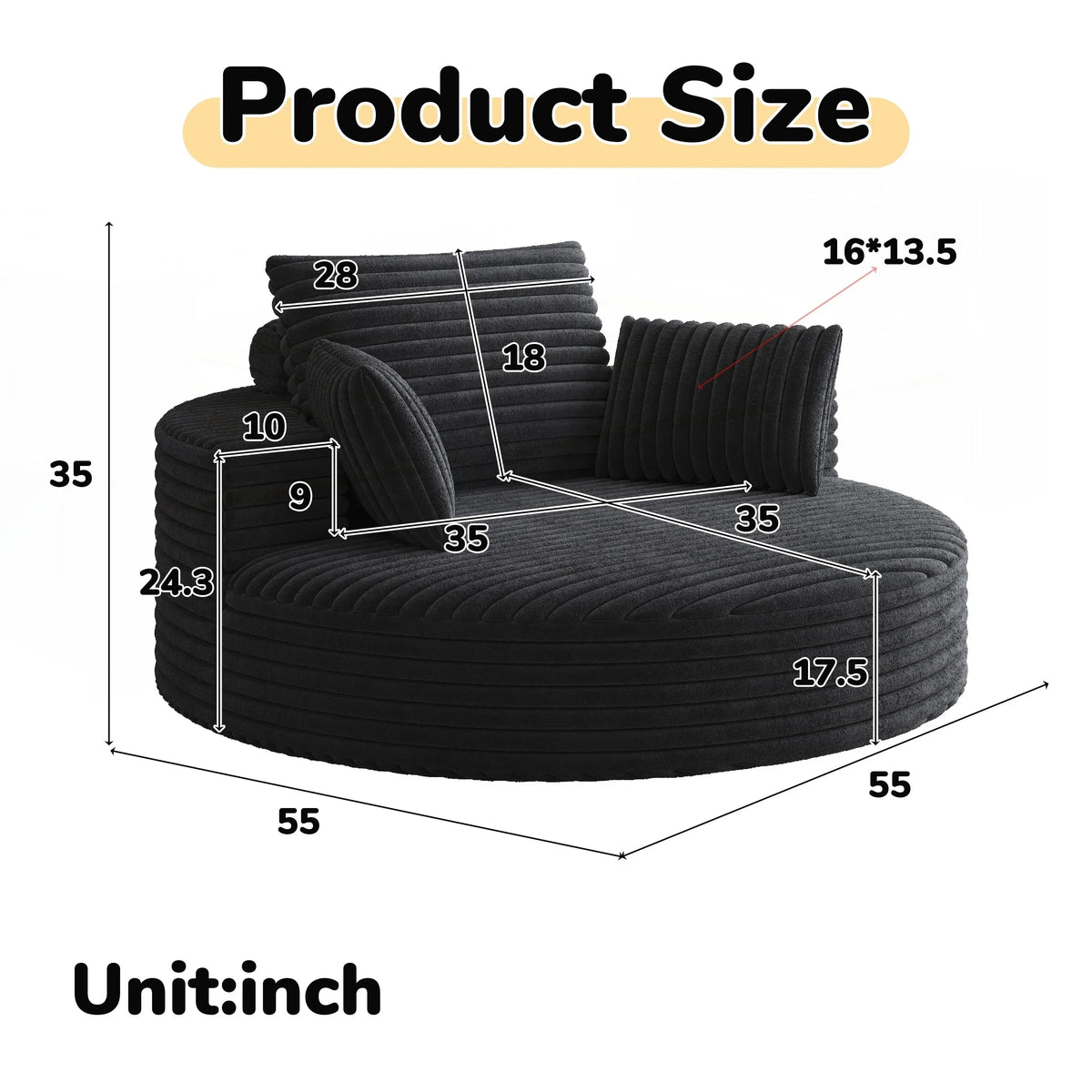 Fauteuil pivotant individuel en mousse et chenille côtelée