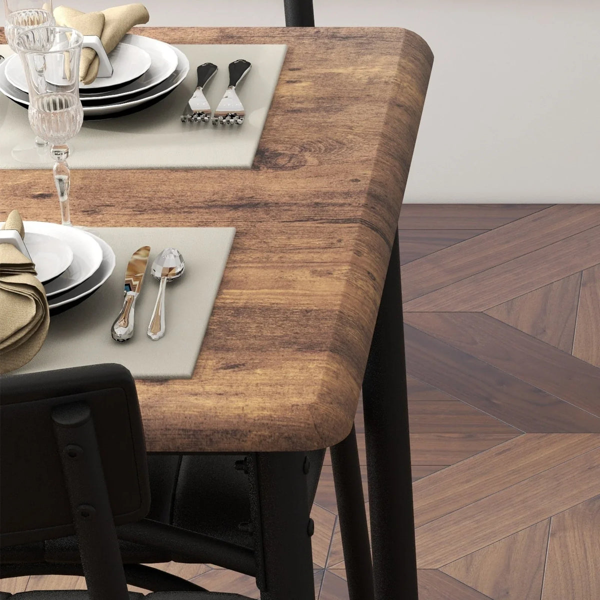 Set da pranzo rettangolare per 4 persone con sedie imbottite