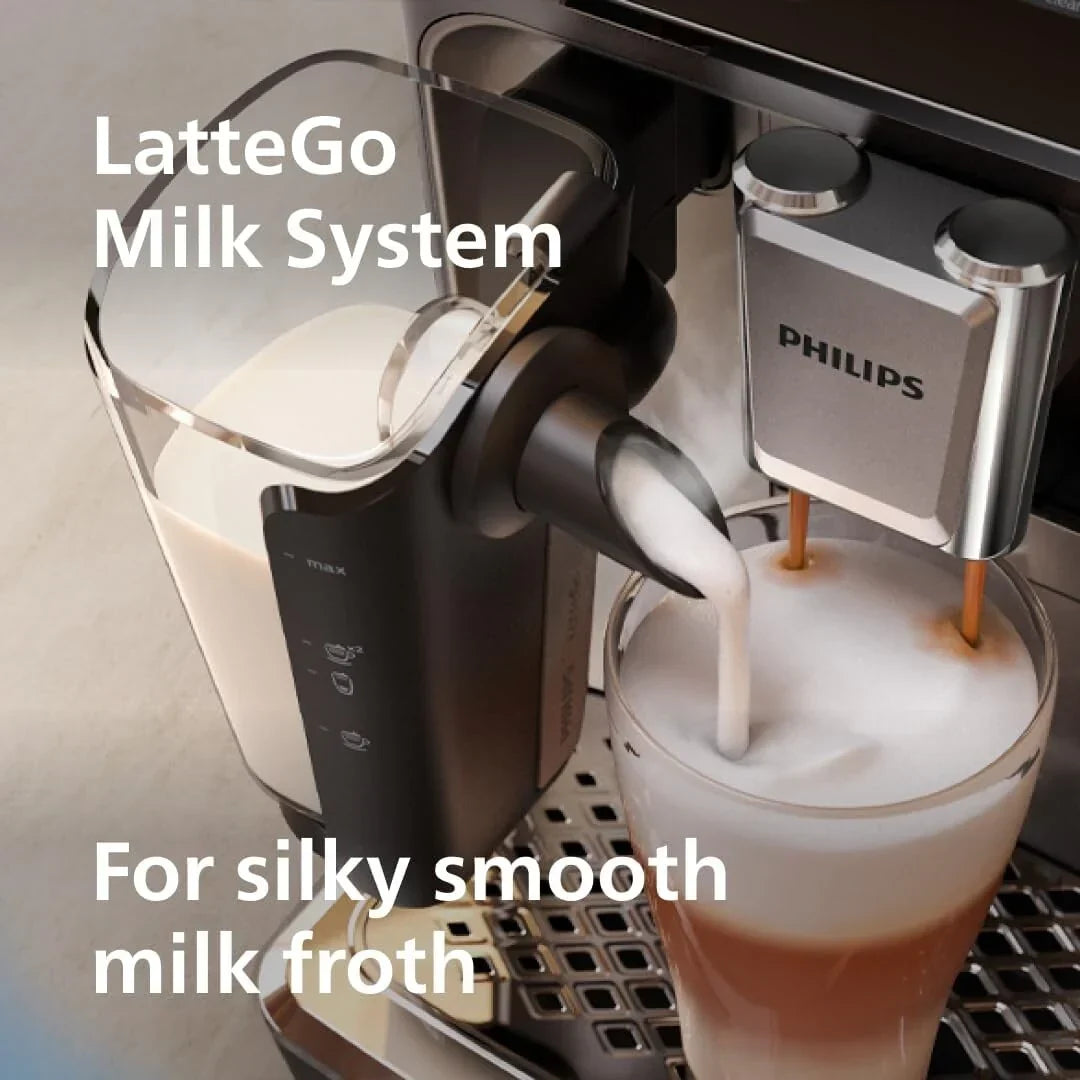 Macchina da caffè espresso premium, 12 caffè caldi/freddi, sistema LatteGo, macinacaffè in ceramica, nero cromato