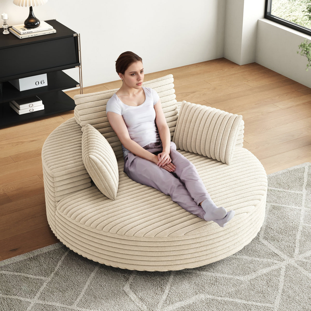 Fauteuil pivotant individuel en mousse et chenille côtelée