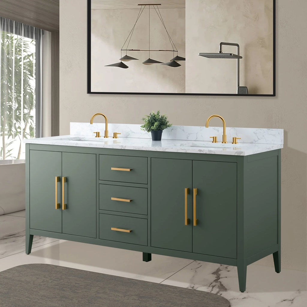 Meuble-lavabo Vanity Art 72 à double vasque avec plateau en marbre reconstitué
