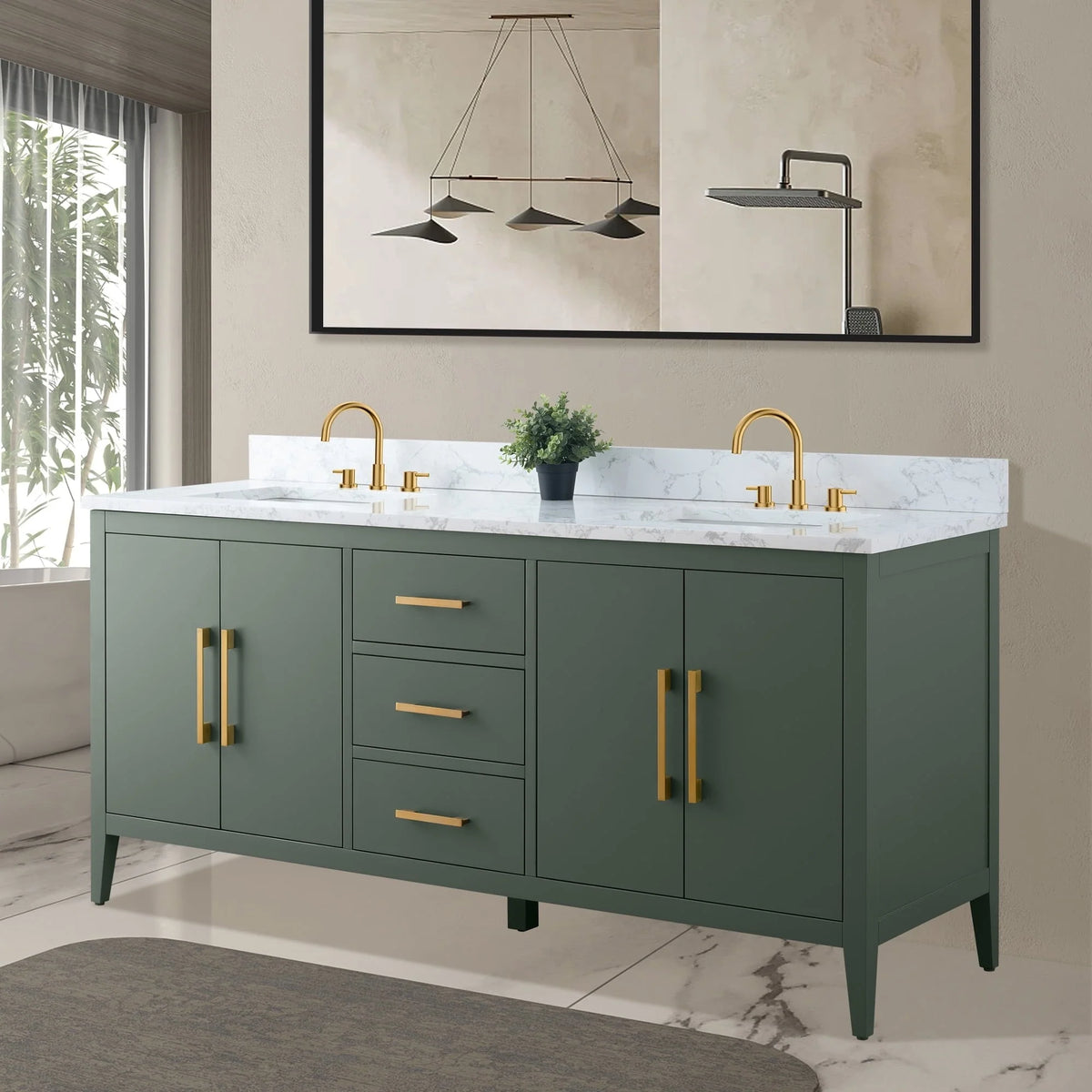 Meuble-lavabo Vanity Art 72 à double vasque avec plateau en marbre reconstitué