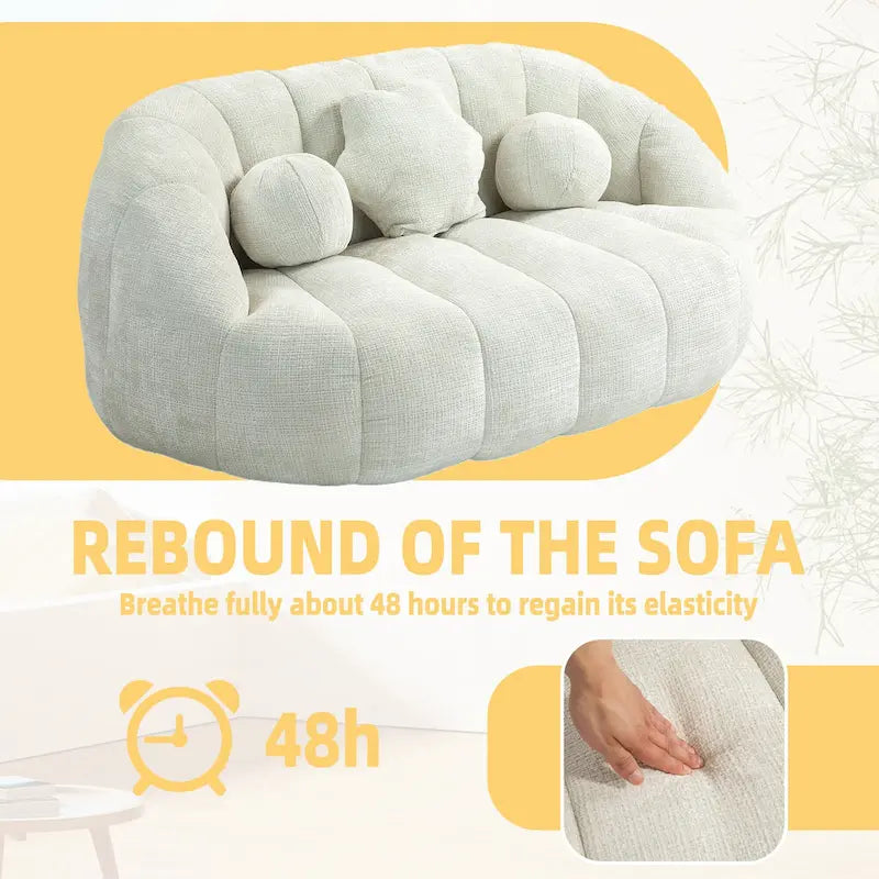 Fauteuil lounge blanc de 63,78 po, revêtu de chenille avec mousse haute densité