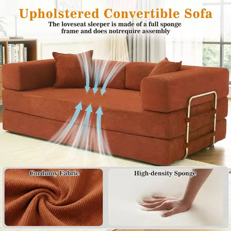 Canapé-lit pliant Dyonery 78 convertible en canapé en velours côtelé, format king, couchage au sol, 4-en-1, canapé modulaire à combiner soi-même, confortable et dépliant