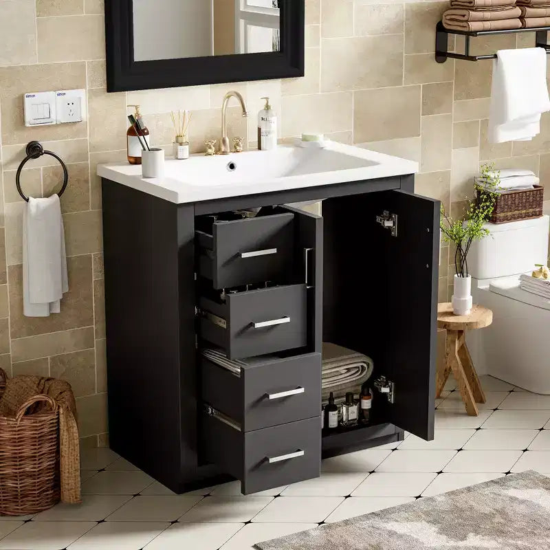 Meuble-lavabo de salle de bains simple de 30 pouces avec meuble et 3 tiroirs ??Noir / Bleu / Vert / Indigo / Blanc