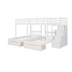 Lit superposé Whisen avec lit double au-dessus de deux lits une place, lit superposé triple en bois avec tiroirs et barrières de sécurité