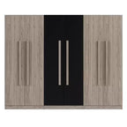 83W 6 Door Wardrobe Clothing Armoire Closet Storage Cabinet with 2 Drawers, Hanging Rails and Storage Shelves, Black+Natural-ModernLuxe
