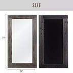 Specchio a figura intera rettangolare ad angolo retto da 71 x 31 pollici in legno massello marrone effetto usato (senza staffa)