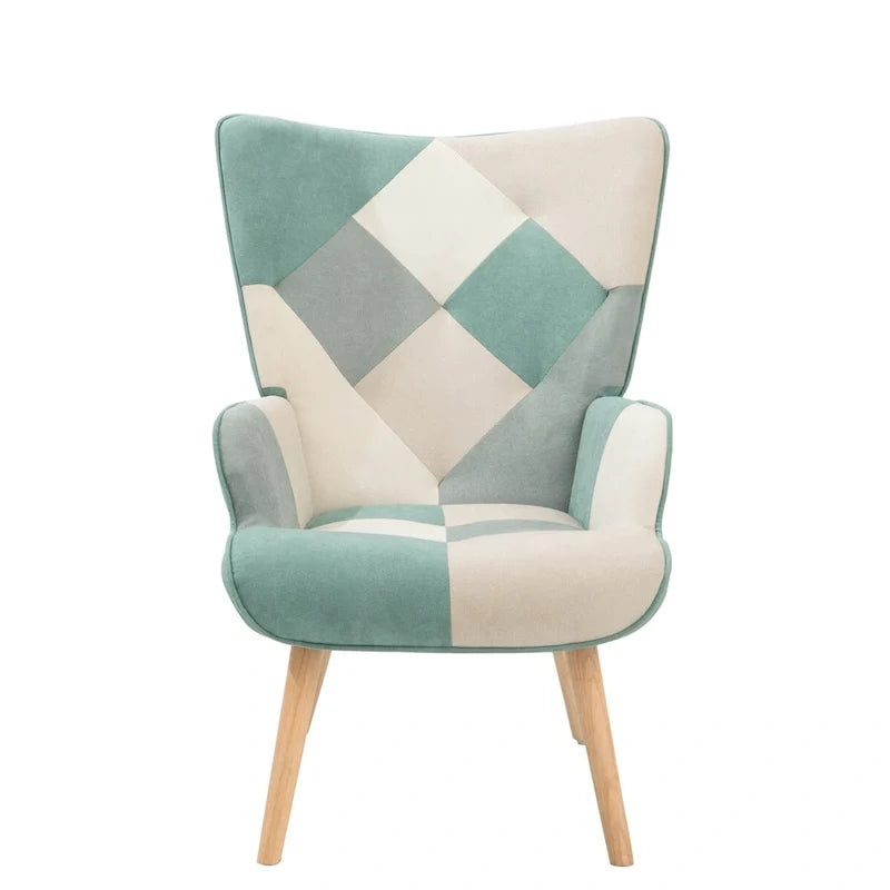 Fauteuil d’appoint avec pouf, ensemble fauteuil et pouf pour le salon, fauteuil d’appoint confortable avec accoudoirs pour la chambre, revêtement en tissu à motifs créatifs