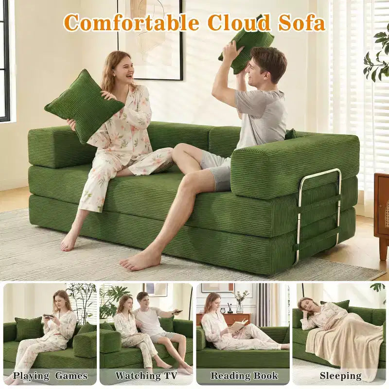 Canapé-lit pliant Dyonery 78 convertible en canapé en velours côtelé, format king, couchage au sol, 4-en-1, canapé modulaire à combiner soi-même, confortable et dépliant