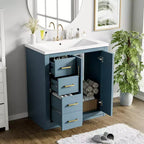 Meuble-lavabo de salle de bains simple de 30 pouces avec meuble et 3 tiroirs ??Noir / Bleu / Vert / Indigo / Blanc
