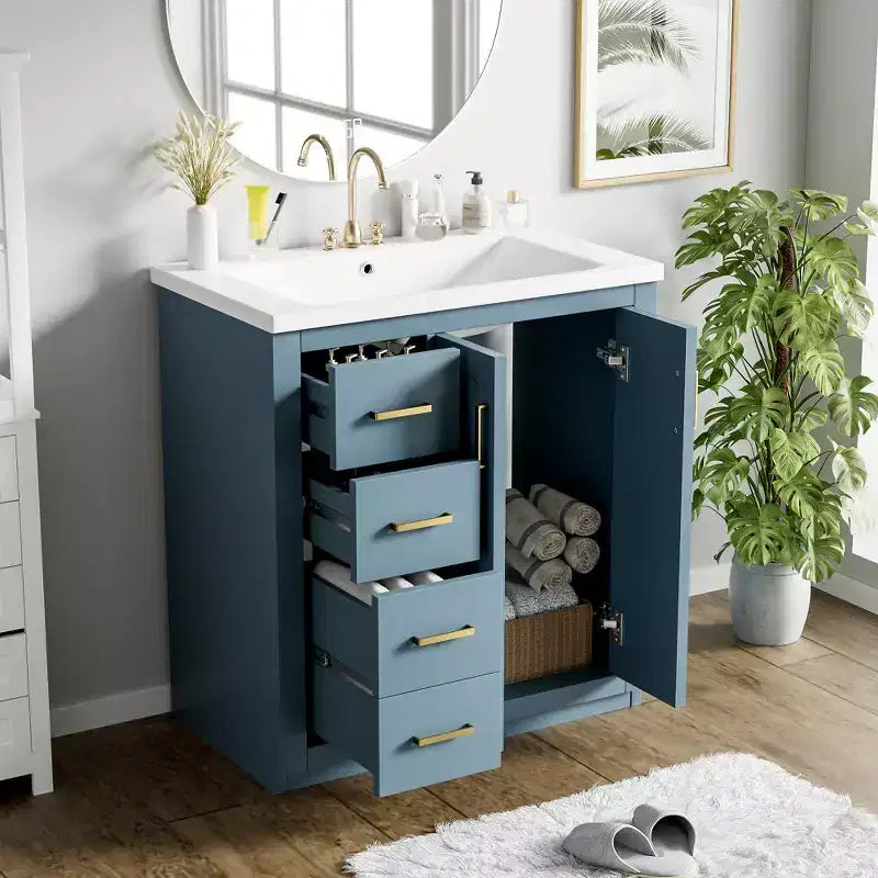 Meuble-lavabo de salle de bains simple de 30 pouces avec meuble et 3 tiroirs ??Noir / Bleu / Vert / Indigo / Blanc