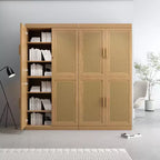 Armoire décorative haute de 62 po à porte en cannage noir, effet grain de bois, avec 12 étagères