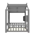 Cadre de lit plateforme en forme de maison, format une place et demie/double, lit cabane au sol pour tout-petit, lit Montessori pour enfant, lit maison de jeu avec étagère de rangement – ModernLuxe