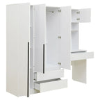 Armoire 3-en-1 avec coiffeuse, ensemble bureau, armoire de chambre avec 2 tiroirs, 3 portes et espace de rangement
