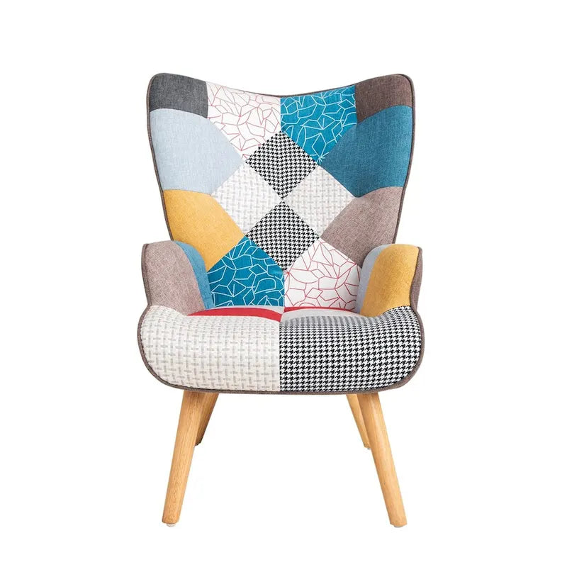 Fauteuil d’appoint avec pouf, ensemble fauteuil et pouf pour le salon, fauteuil d’appoint confortable avec accoudoirs pour la chambre, revêtement en tissu à motifs créatifs