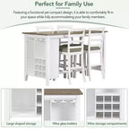Set da pranzo in stile rustico composto da 5 pezzi, altezza bancone, con sedie per 4 persone, tavolo rettangolare in legno con ripiani contenitori e scomparto portabottiglie