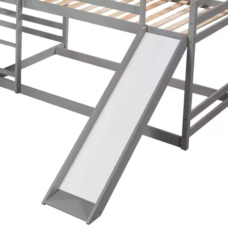 Lit superposé en L pour 4 enfants, lit superposé quadruple avec toboggan, structure en bois avec couchage double et simple pour chambre ou dortoir
