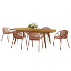 Ensemble de salle à manger de patio extérieur extensible de 7 pièces avec chaises empilables et table en bois d’acacia
