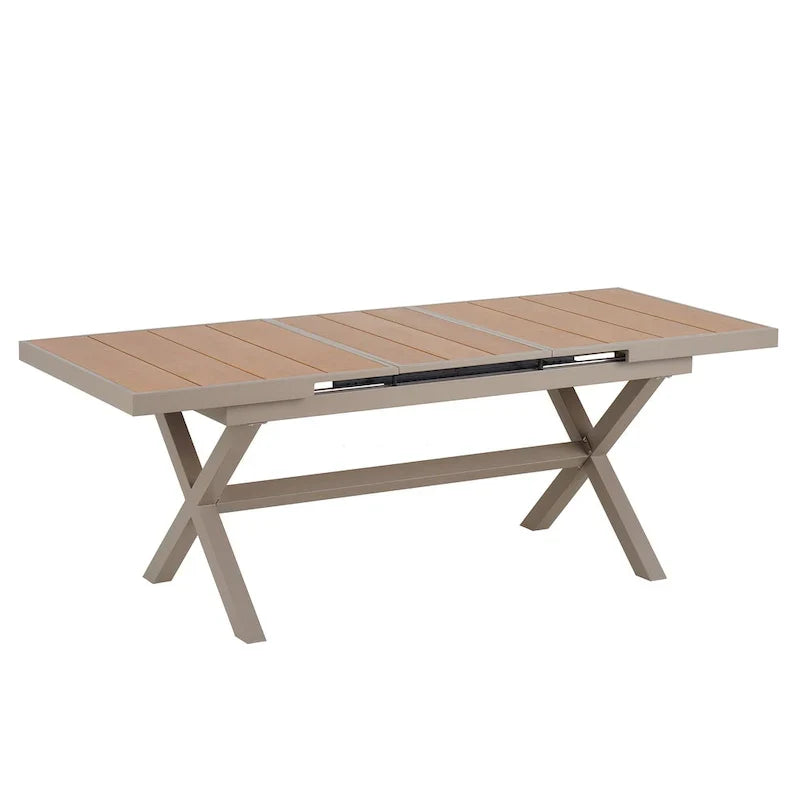 Set da pranzo da esterno estensibile da 7 pezzi con tavolo estensibile e 6 sedie con braccioli