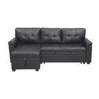 Divano componibile reversibile trasformabile con letto estraibile, chaise longue con contenitore nascosto e gambe resistenti
