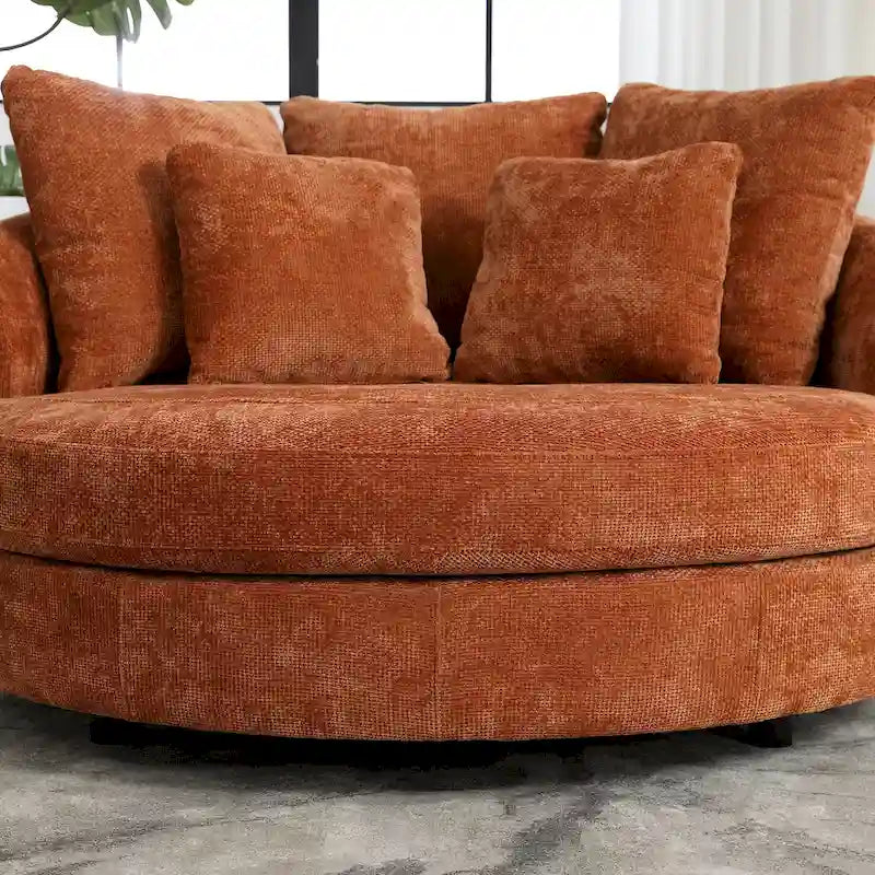 Fauteuil tonneau moderne rond avec 5 coussins et pouf en option