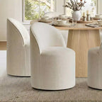 Ensemble de table à manger moderne pour 6 personnes, table ronde à piètement central, fauteuils tonneau pivotants à roulettes, chenille texturée - Panipeachy