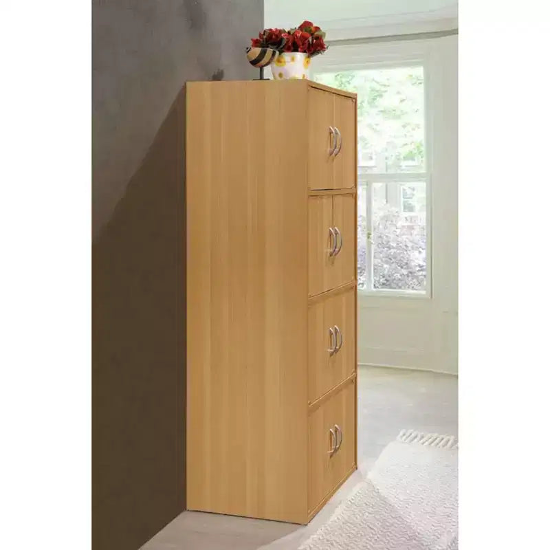 Bibliothèque-armoire de rangement polyvalente fermée Hodedah HID44, robuste, à 8 portes, à poser au sol, pour la maison et le bureau, finition bois de hêtre