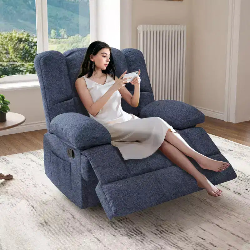 Fauteuil inclinable à bascule bleu surdimensionné avec revêtement en chenille