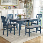 Set da pranzo in legno da 6 pezzi con 4 sedie e panca, tavolo con cassetto