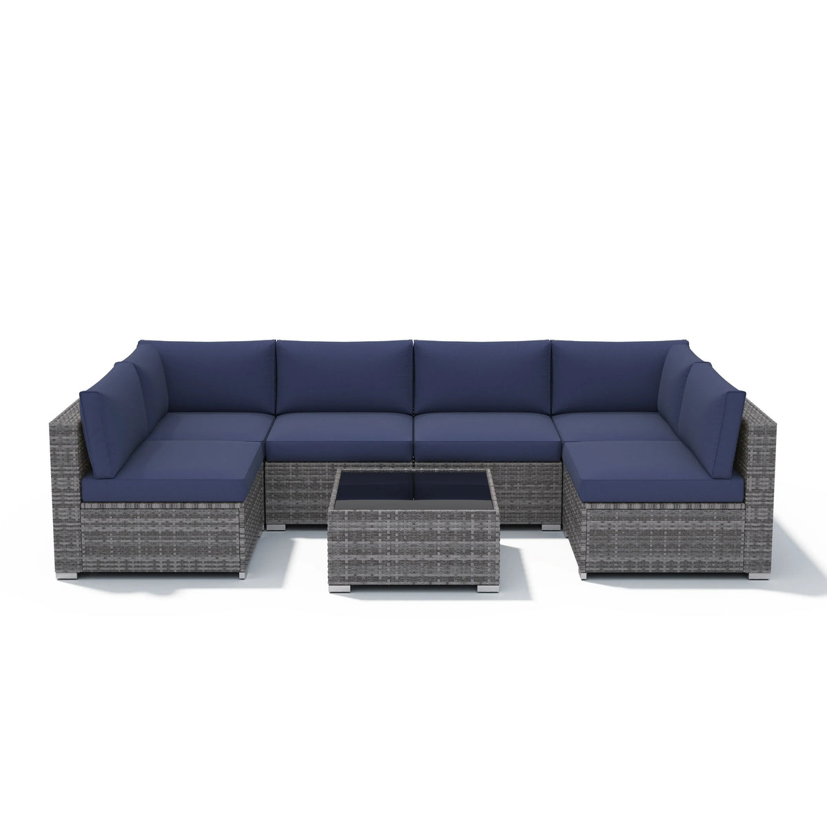 Ensemble de canapé modulaire d’extérieur rembourré en osier et acier, 7 pièces