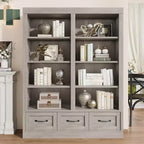 64 H Bookshelves and Bookcases, Bookshelf with 3 Storage Drawers4 Tier Double Wide Open Shelffor Office Living Room