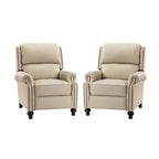 Set di 2 poltrone reclinabili moderne Elisabete con schienale ad ali in vera pelle e borchie decorative vintage per soggiorno e camera da letto| ART OF LIVING DESIGNS