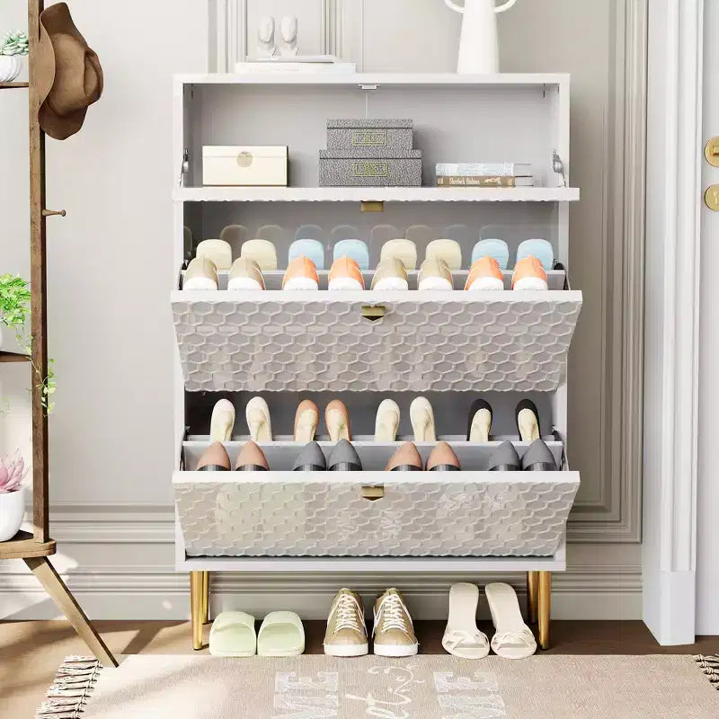 Meuble de rangement à chaussures CLIHOME pour entrée, 24 paires, avec tiroirs basculants, étagère et placard